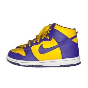 Size 7 (GS) - Nike Dunk High Lakers Leather Sneakers Purple Gold